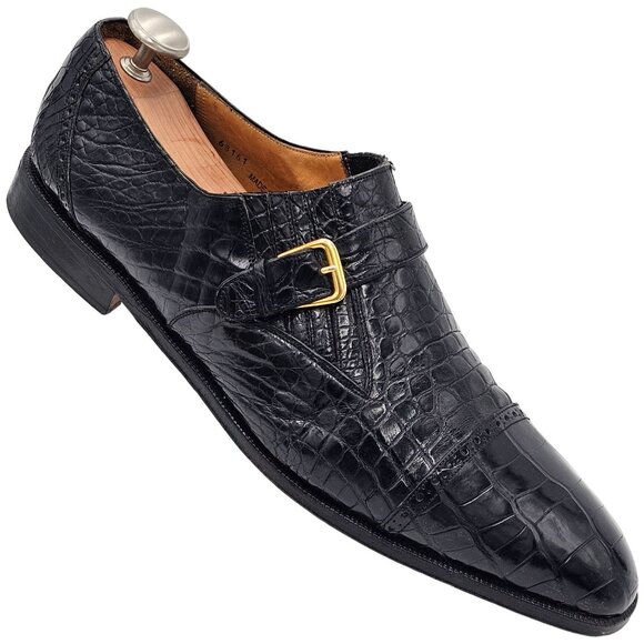 Vintage Exotic Alligator Men's 15M Black Monk Strap Dress Loafers Paolo De Marco - Picture 2 of 15